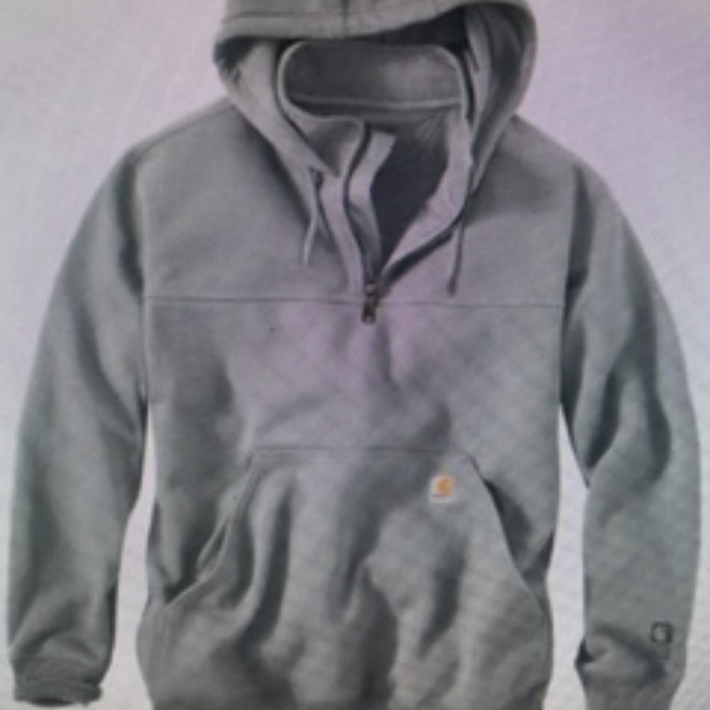 COPY - CARHARTT, RAIN DEFENDER LIGHT GREY QUARTER ZIP HOODIE SWEATSHIRT